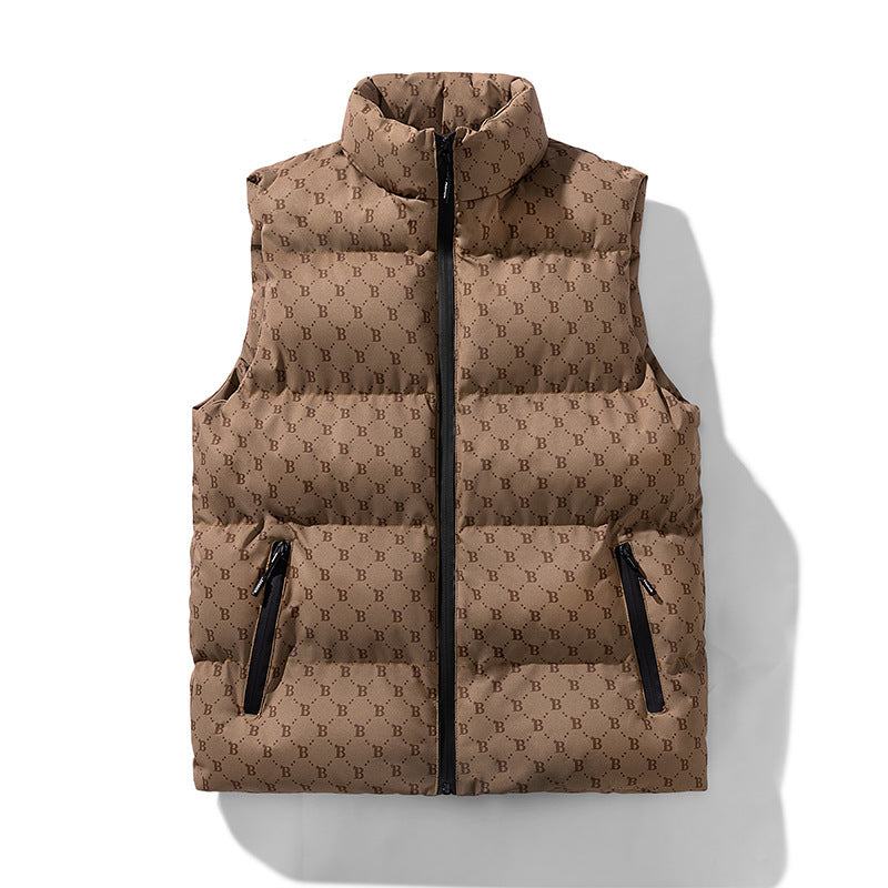 Men's quilted utility vest with monogram print and stand-up collar Mune Fashion