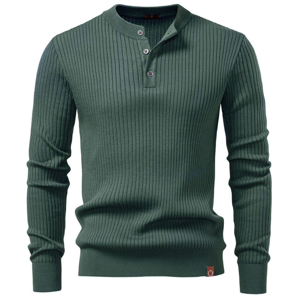 Men's ribbed long-sleeve henley pullover with stand-up collar, fine rib knit and slim fit Mune Fashion