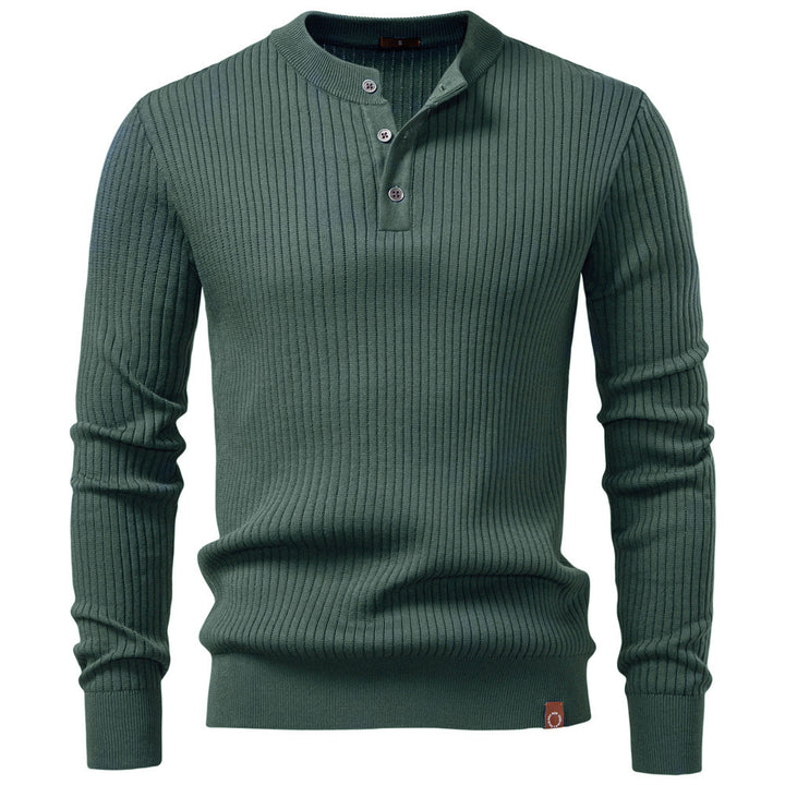 Men's ribbed long-sleeve henley pullover with stand-up collar, fine rib knit and slim fit Mune Fashion