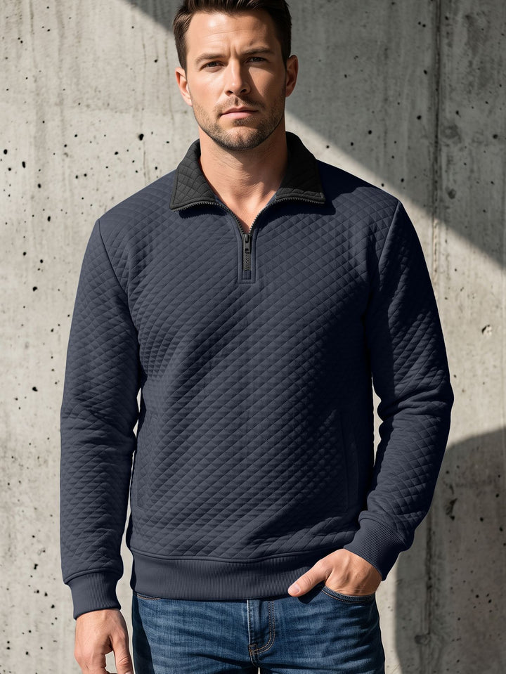 Men's quilted pullover with troyer collar and half zip Mune Fashion