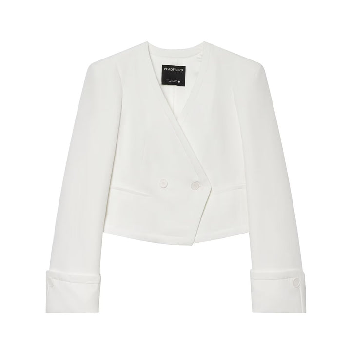 Women cropped double-breasted blazer with V-neck and cuffed sleeves Mune Fashion