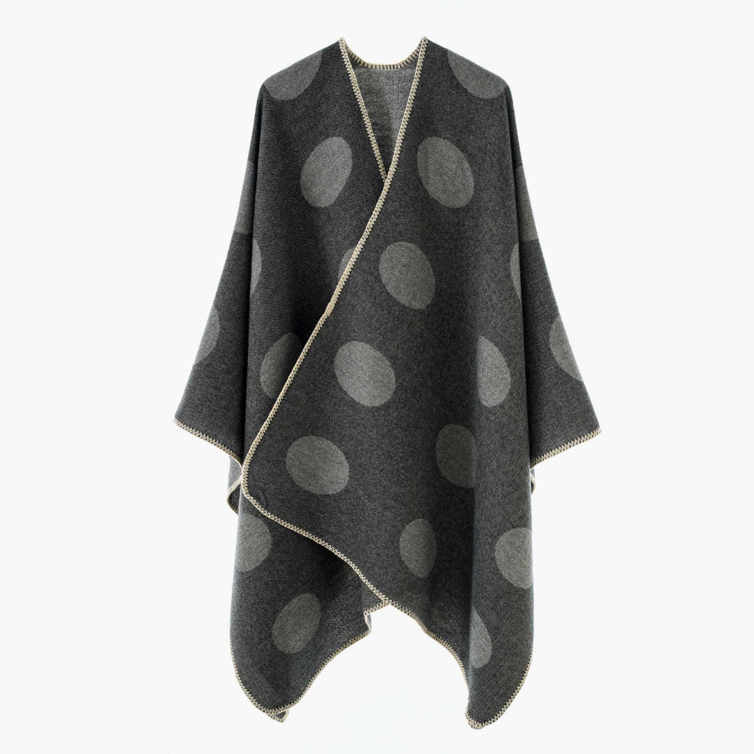 Women's dot overlay cape made of wool blend with decorative stitch Mune Fashion