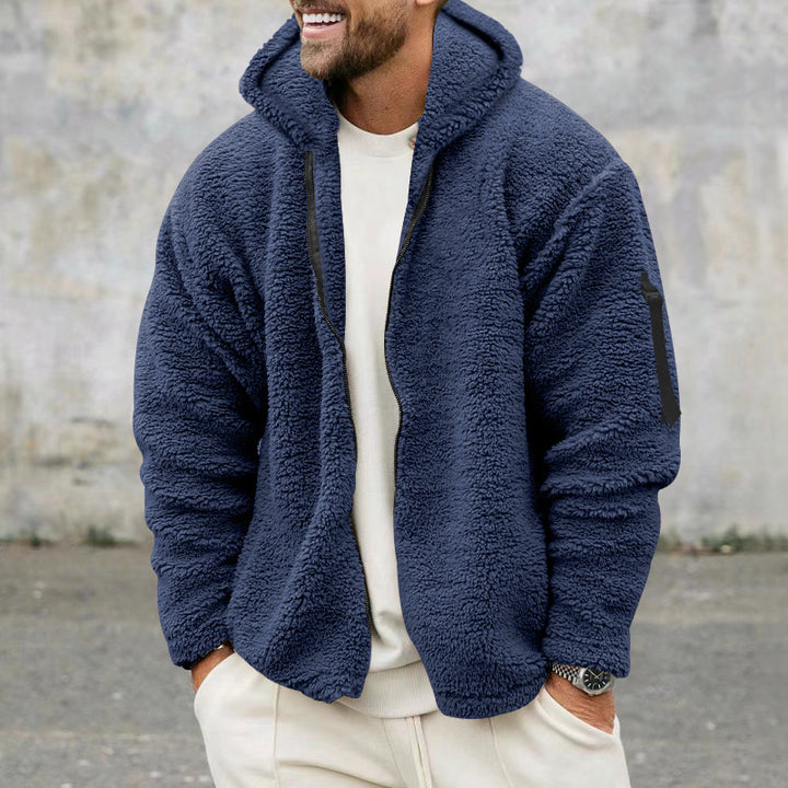 Men's Nan Sherpa-Fleece Hooded Jacket with Full-Zip and Sleeve Pocket Mune Fashion