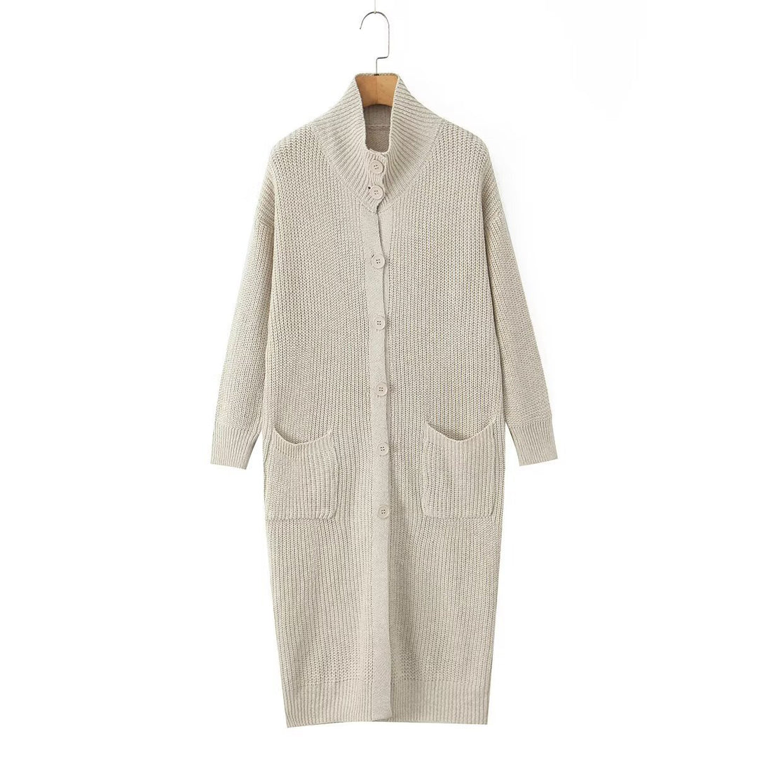 Women Long Chunky Knit Cardigan with Shawl Collar, Button Placket and Patch Pockets Mune Fashion