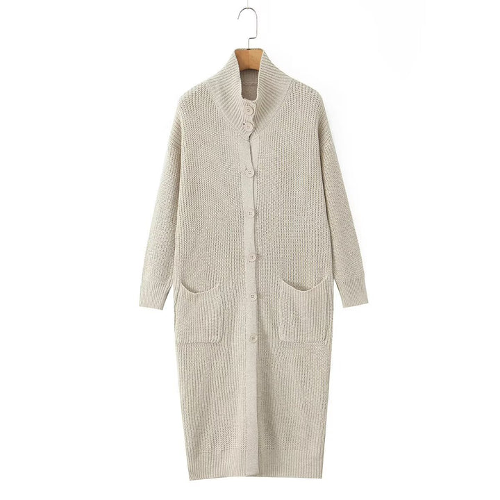 Women Long Chunky Knit Cardigan with Shawl Collar, Button Placket and Patch Pockets Mune Fashion