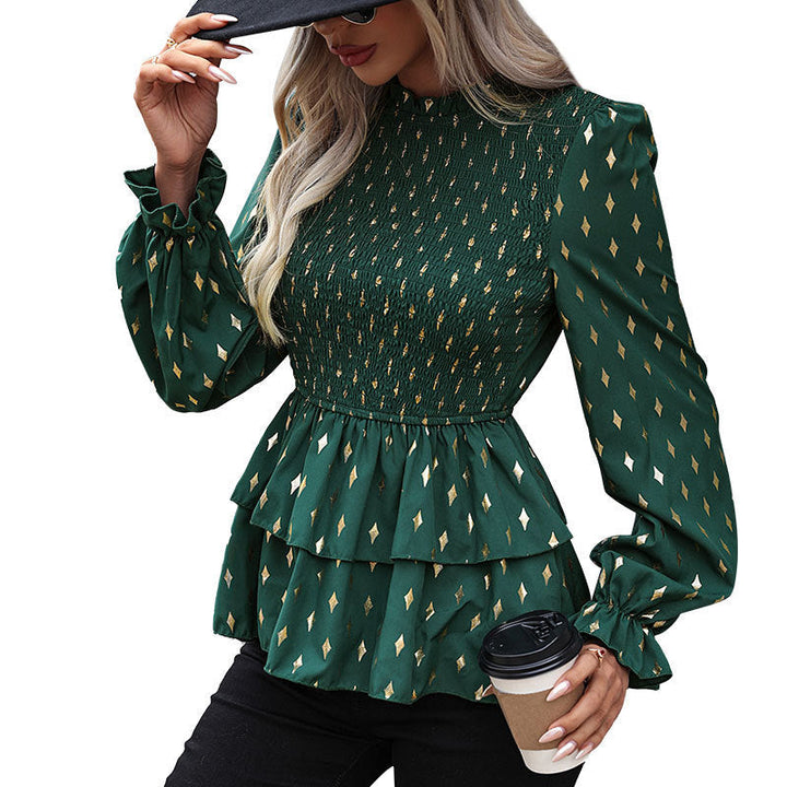 Women's Smocked Ruffle Blouse with Tiered Ruffles and Balloon Sleeves Mune Fashion