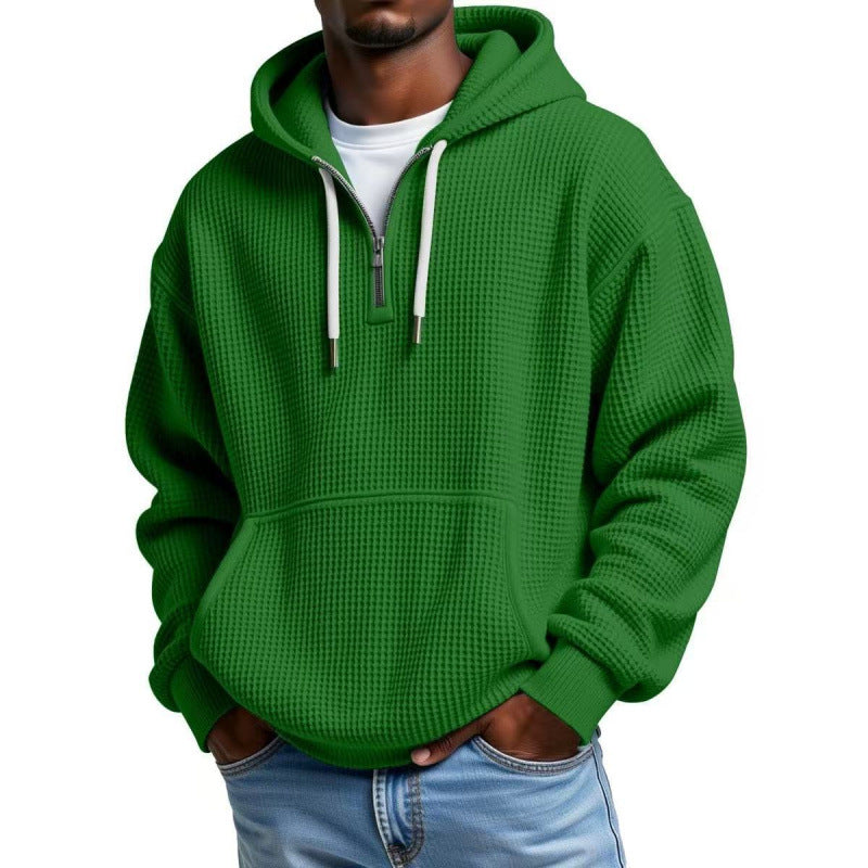 Men's waffle texture hoodie with half zipper and kangaroo pocket Mune Fashion