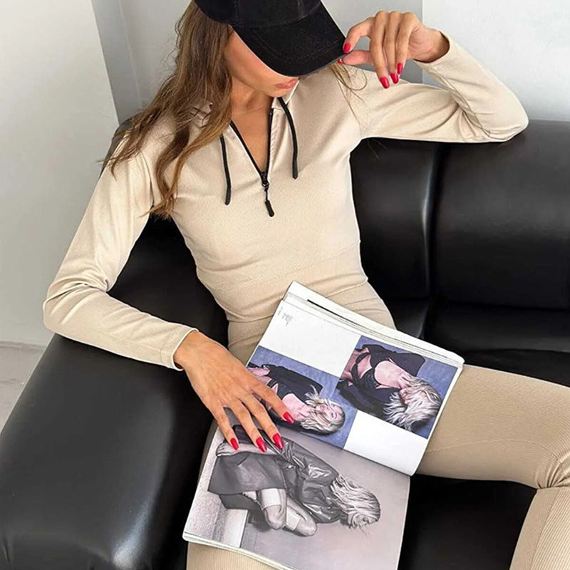 Women's fitted rib jersey half-zip set with tailored long sleeve and high-waist leggings Mune Fashion