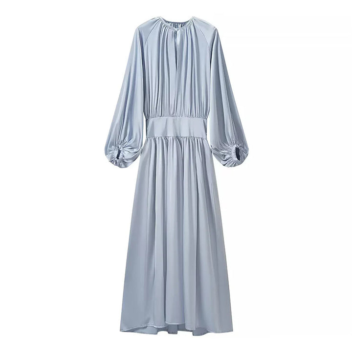 Women's flowing maxi dress with gathered bodice, wide waistband, and voluminous balloon sleeves Mune Fashion