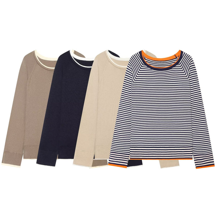 Women's Fine Raglan Sweater with Round Neck and Layered Look Drune