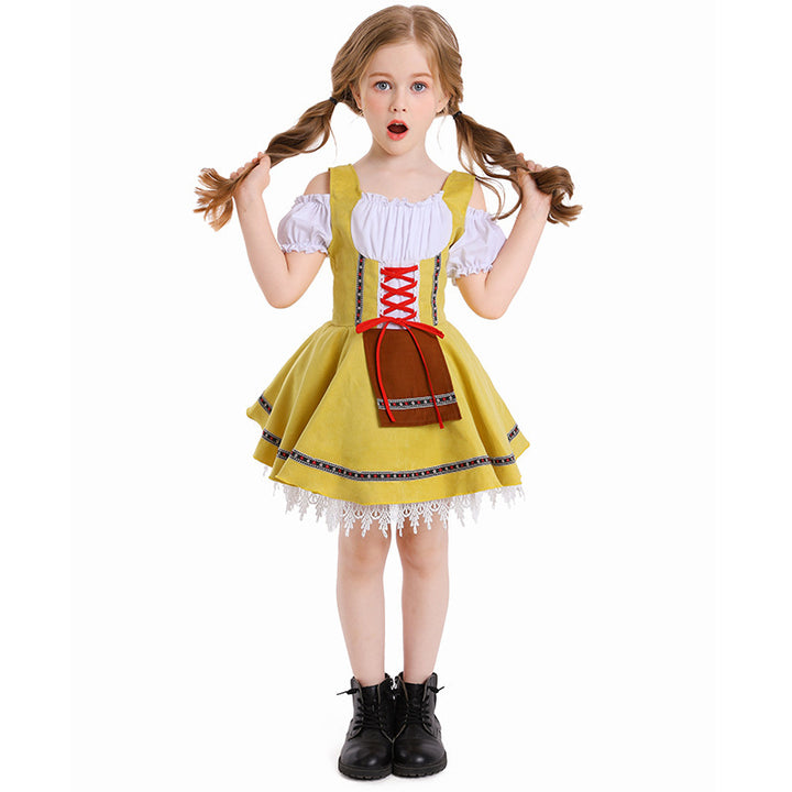 Ladies nan traditional children's dirndl with laced bodice, lace underskirt and decorative apron Mune Fashion