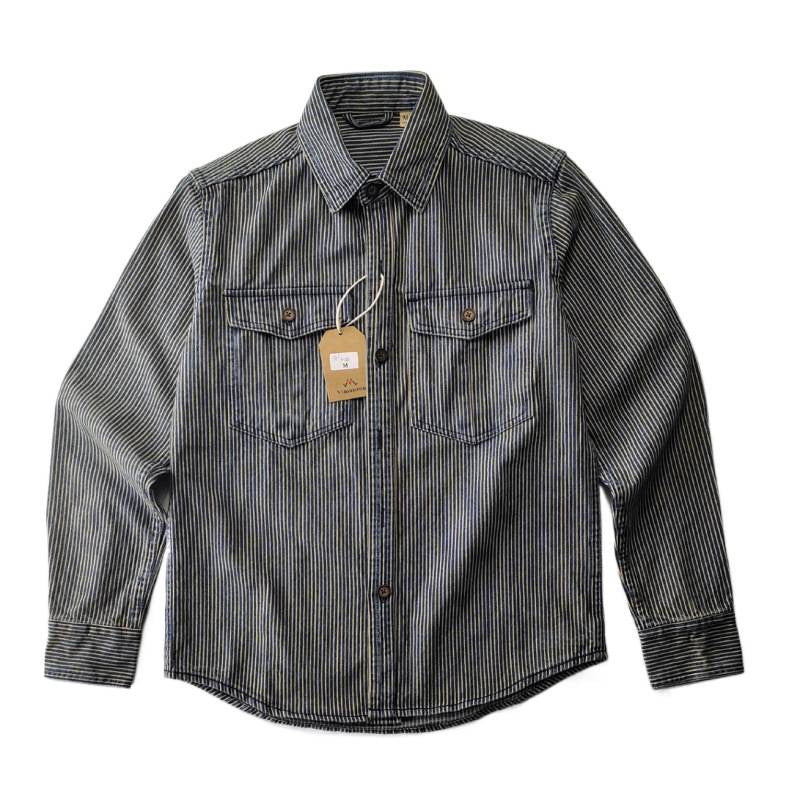 Men's Lightweight Striped Denim Worker Shirt Jacket with Flap Pockets Mune Fashion
