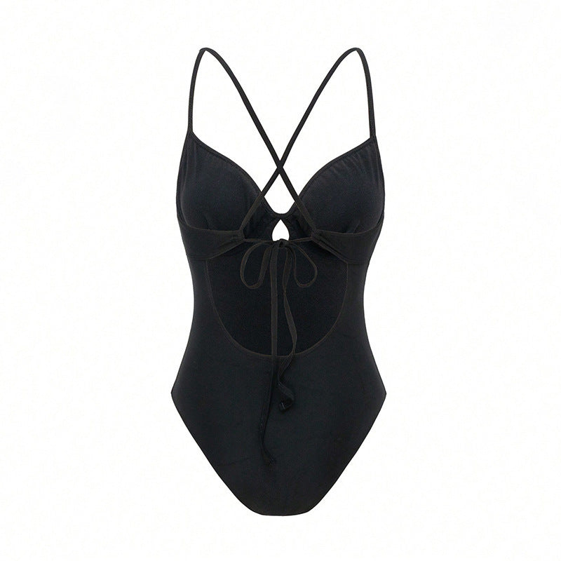 Women's one-piece swimsuit with sophisticated ruffle design and deep V-neckline Mune Fashion