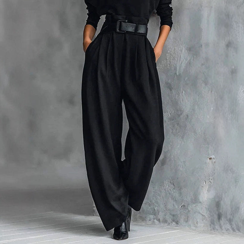 Ladies high-cut elegant pleated trousers with wide leg and roll-neck fine-knit top Mune Fashion