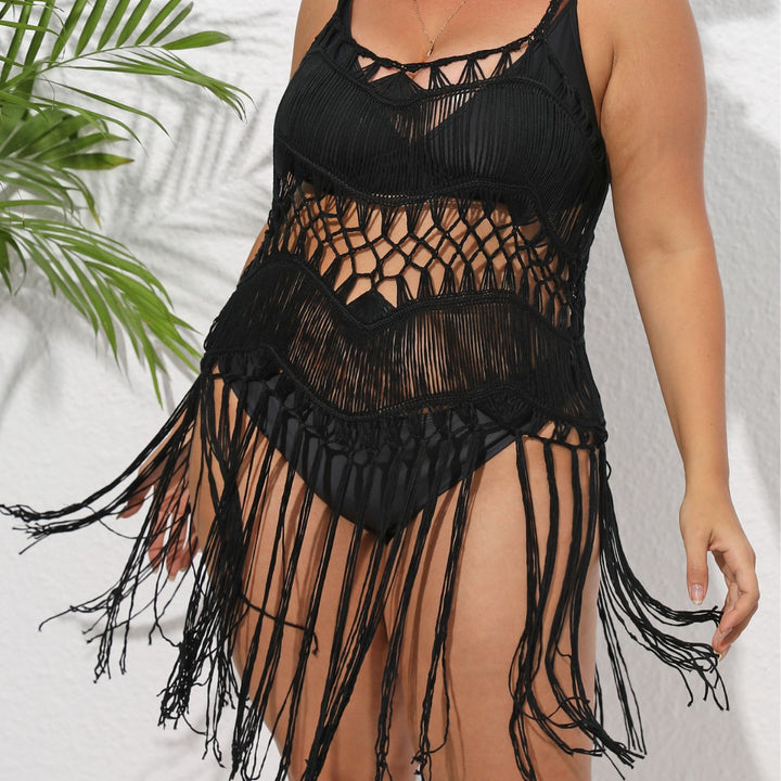 Women's Crochet Beach Cover-Up with Fringed Design Mune Fashion