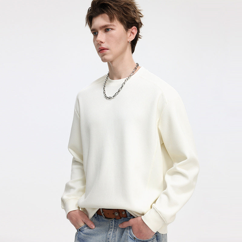 Men's Ribbed Structure Sweatshirt Pullover with Drop Shoulder and Relaxed Fit Mune Fashion