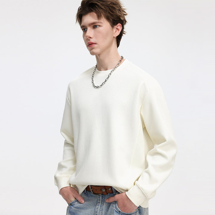 Men's Ribbed Structure Sweatshirt Pullover with Drop Shoulder and Relaxed Fit Mune Fashion