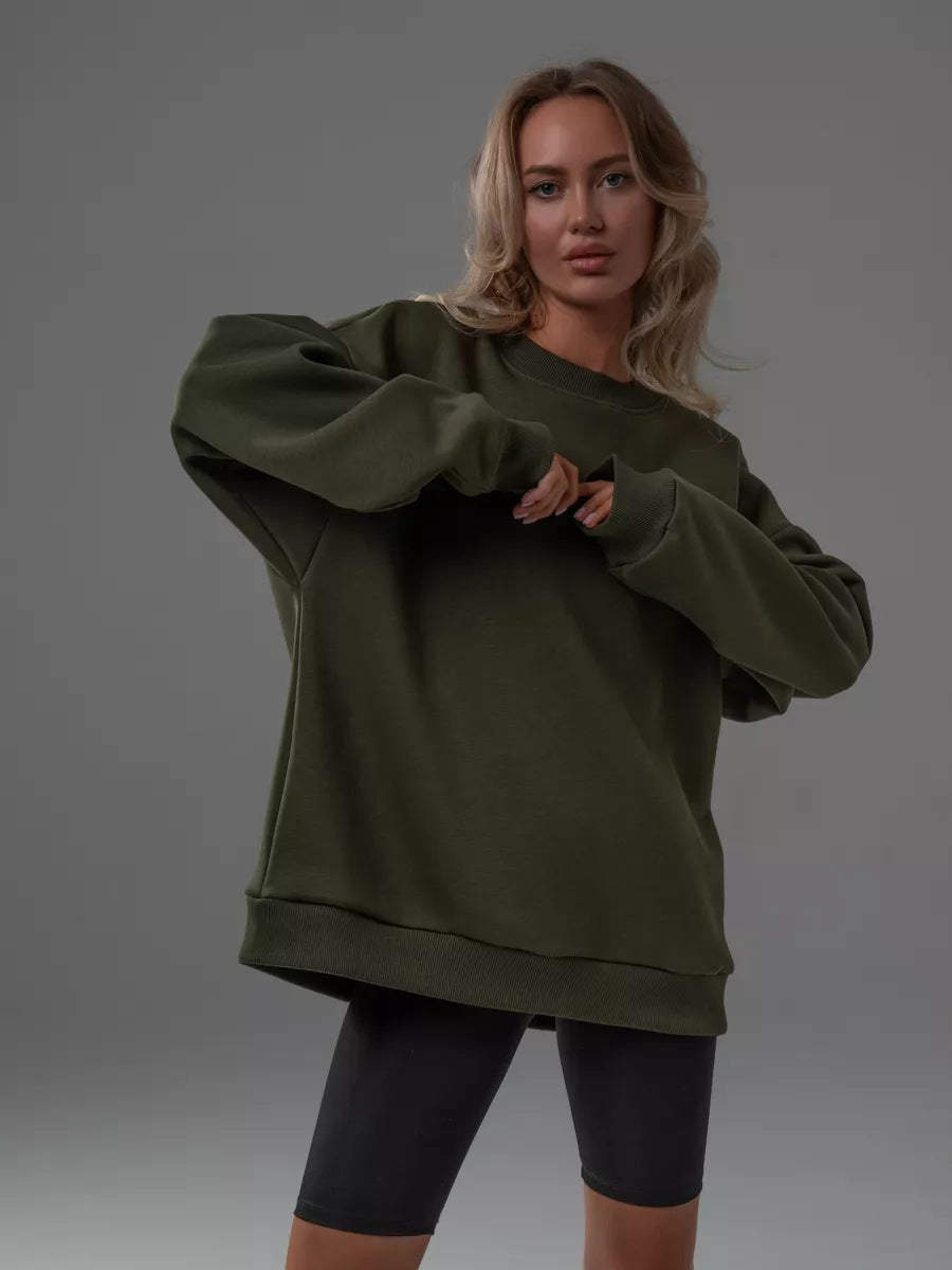 Women's Oversized Sweatshirt with Round Neck, Dropped Shoulders and Ribbed Cuffs Mune Fashion