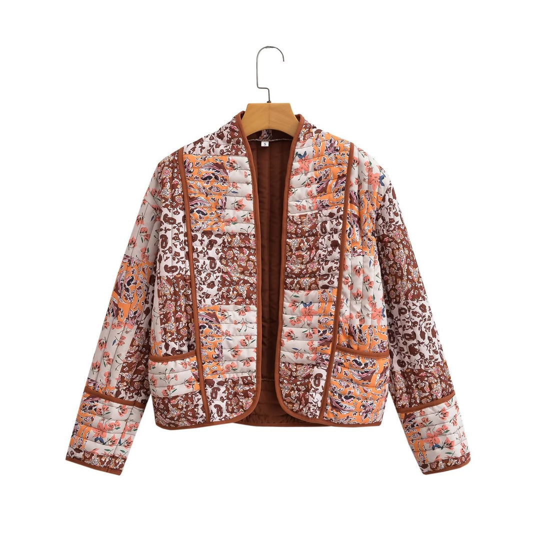 Ladies padded patchwork kimono jacket with patch pockets Mune Fashion