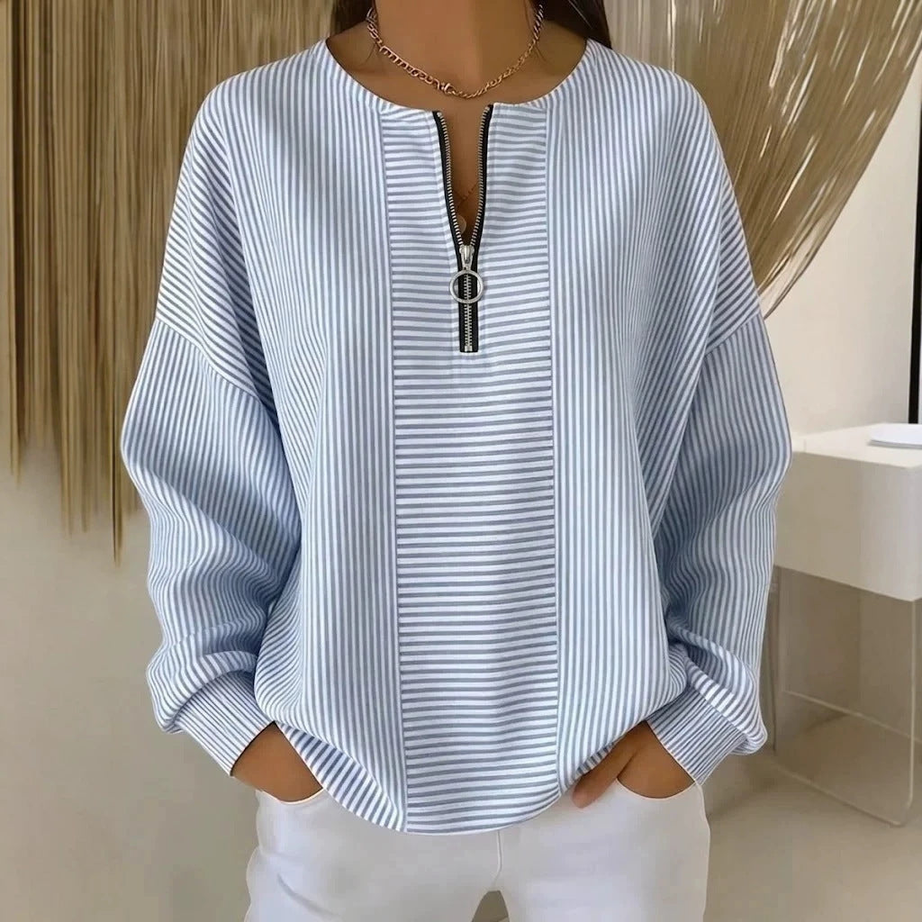 Women's Oversize Sweater with fine rib structure and short zipper Mune Fashion