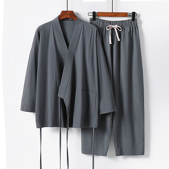 Unisex Lightweight Kimono Lounge Set made of draping cotton blend with drawstring pants Mune Fashion
