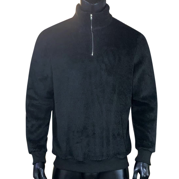 Men's Sherpa Fleece Pullover with Stand-Up Collar and Short Zip Mune Fashion