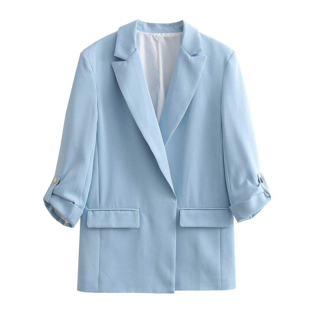 Women Oversize Longline Blazer with Three-Quarter Sleeves and Lapel Collar Mune Fashion