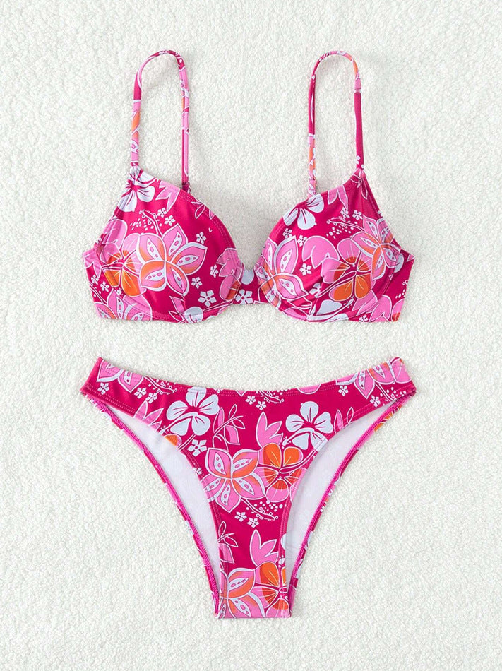 Women padded triangle bikini with floral design and adjustable straps Mune Fashion