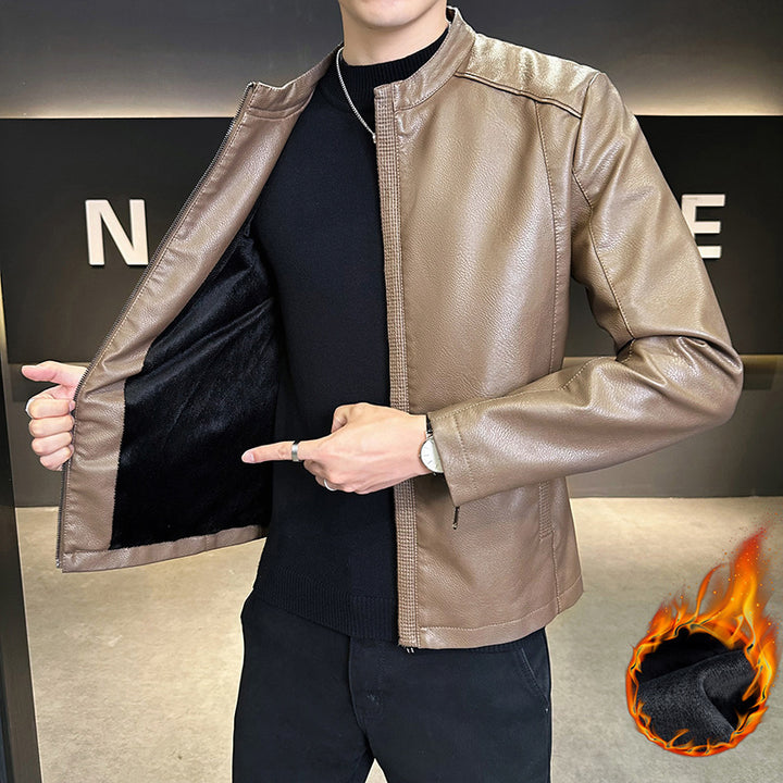 Men's Fashion Faux Leather Jacket with High Collar Mune Fashion