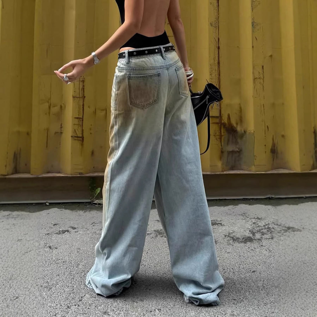 Women's Extra Wide Jeans Pants with Low Waist, Wide Flare and Used Wash Mune Fashion