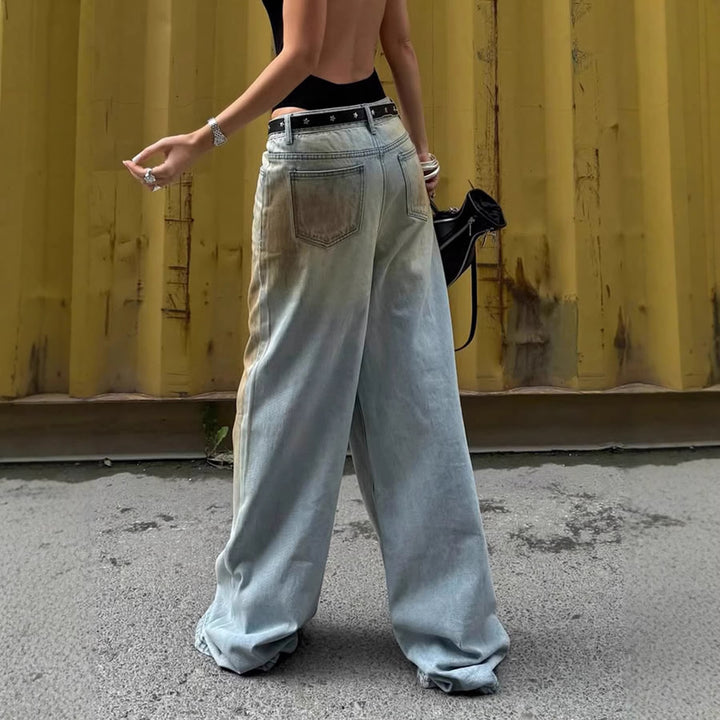 Women's Extra Wide Jeans Pants with Low Waist, Wide Flare and Used Wash Mune Fashion