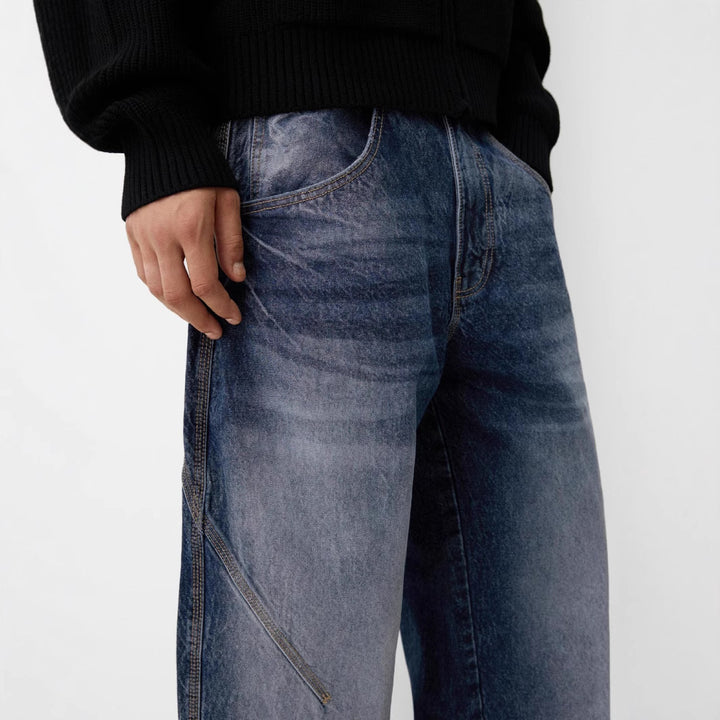 Men's relaxed carpenter jeans with wide leg, low crotch and stonewashed used look Mune Fashion