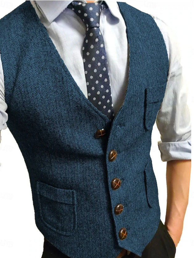 Men's Elegant Waistcoat made of Herringbone Fabric Mune Fashion