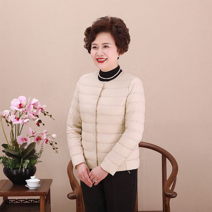 Women's Collarless Ultralight Quilted Short Jacket with Snap Button Closure Mune Fashion