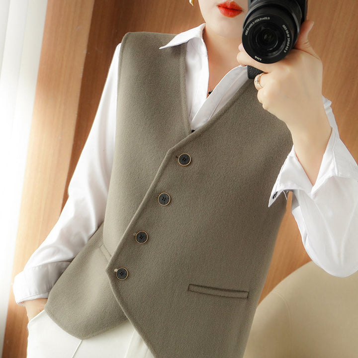Ladies Tailored Wool Blend Vest with Asymmetrical Button Placket Mune Fashion