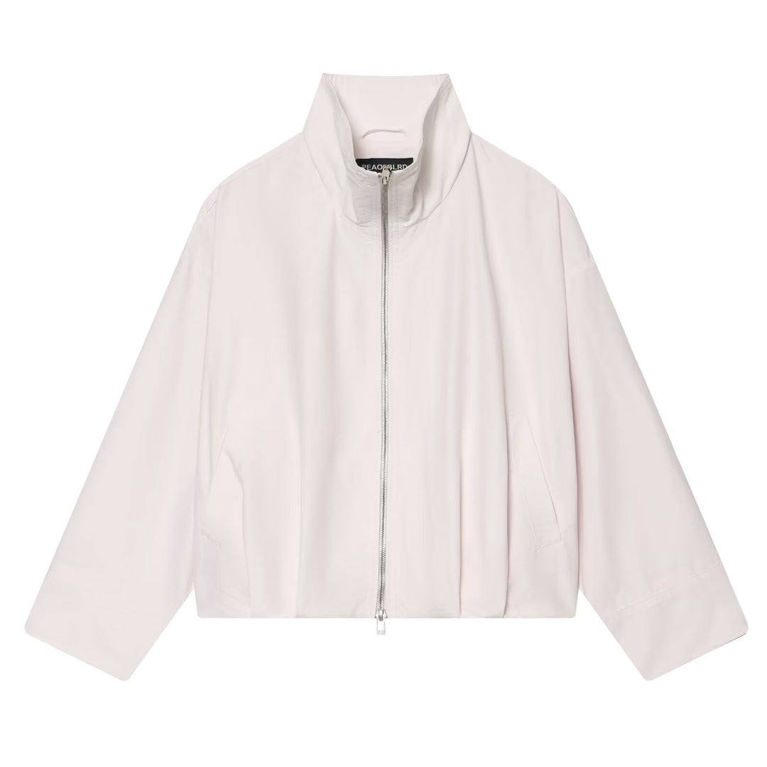 Women Cropped Boxy Transitional Jacket with High Funnel Neck and Two-Way Zipper Mune Fashion