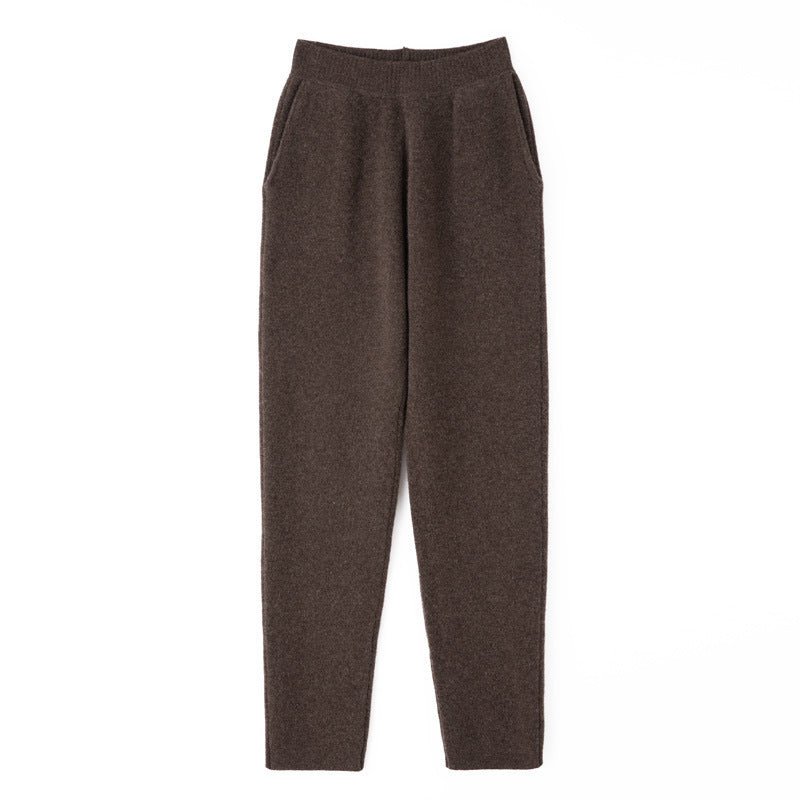 Women Cashmere-Optic Knit Pants with Elastic Waistband, Conical Silhouette and Side Pockets Mune Fashion