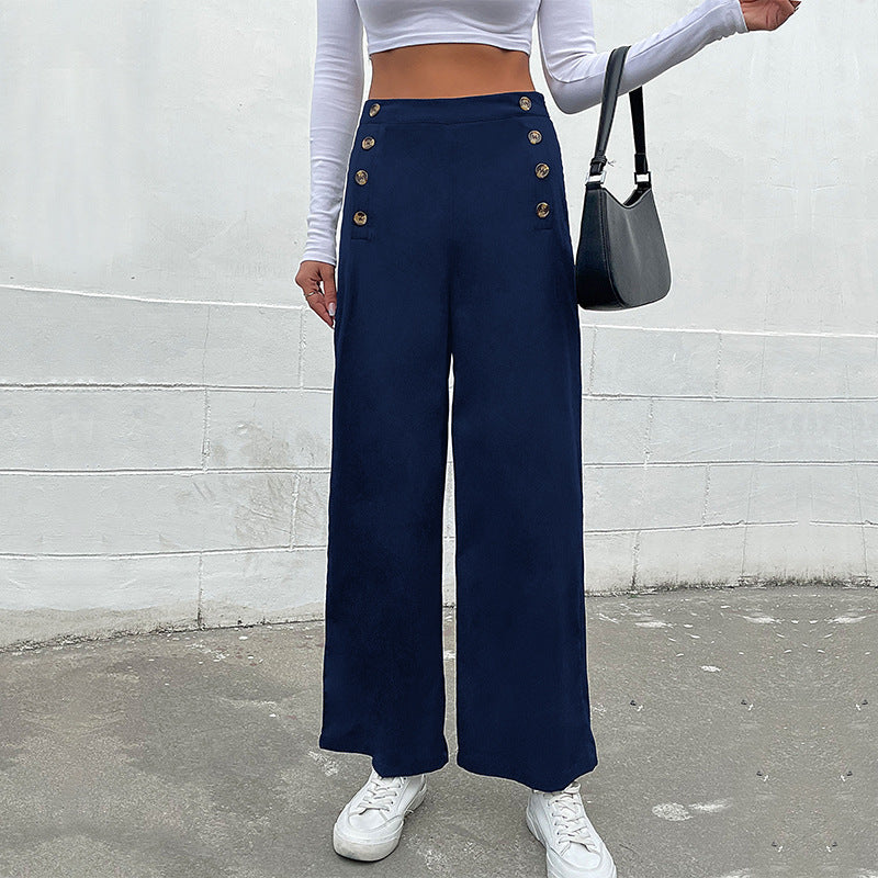 Women's Wide Palazzo Pants with Button Details Mune Fashion