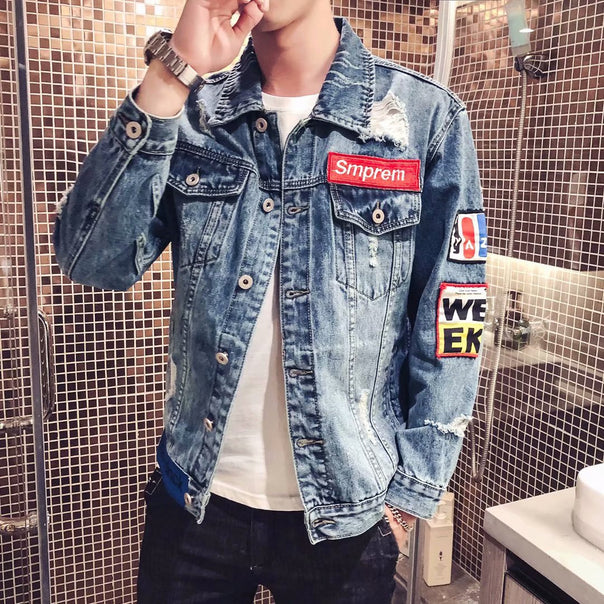 Men's Fashion Denim Jacket with Creative Patches Mune Fashion