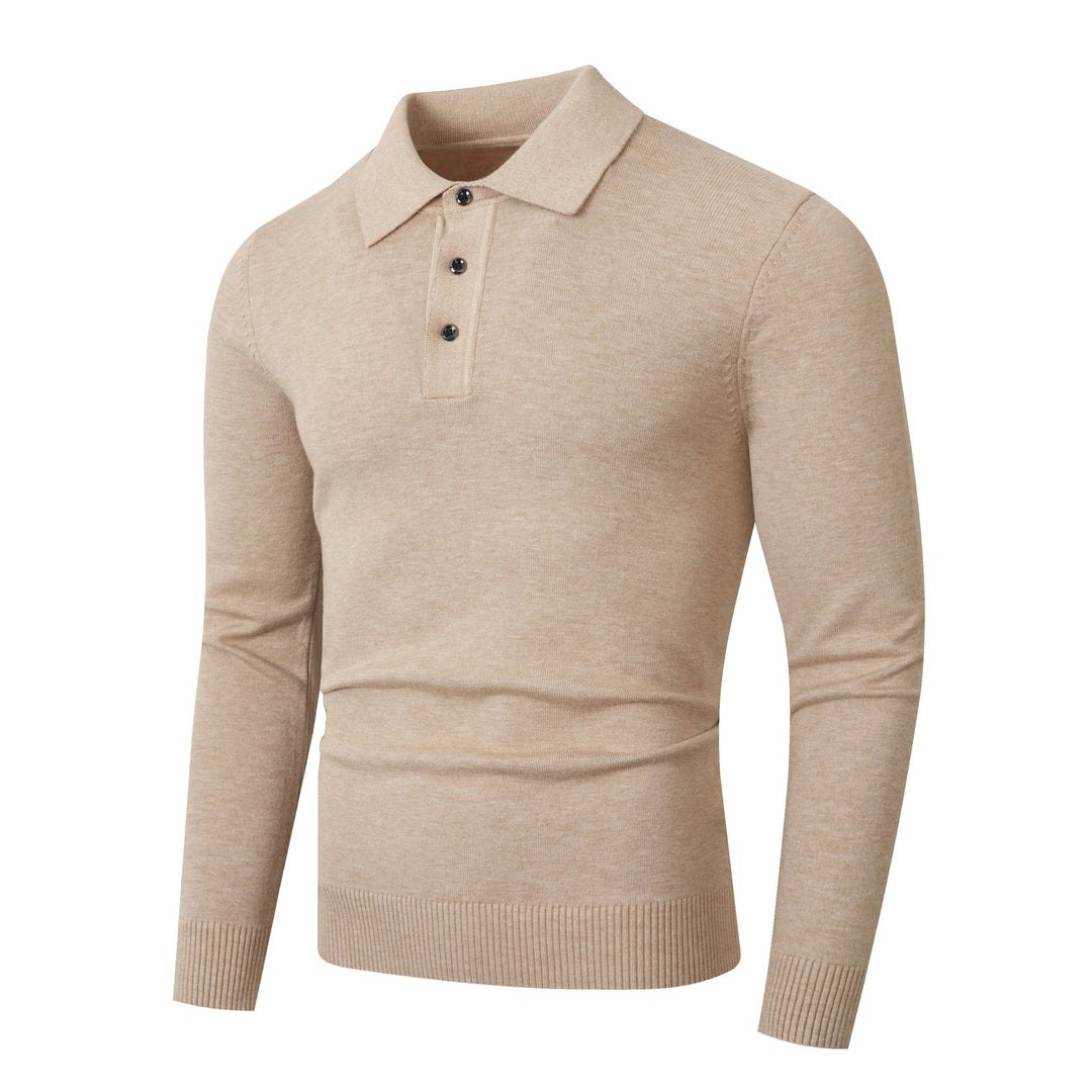 Men's fine knit polo shirt with long sleeves and three-button placket Mune Fashion