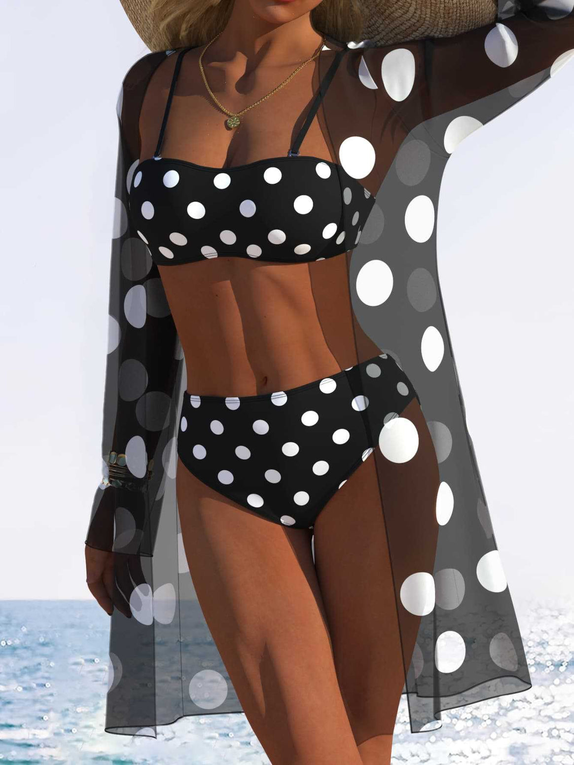Women's bikini set with floral design and transparent beach jacket Mune Fashion