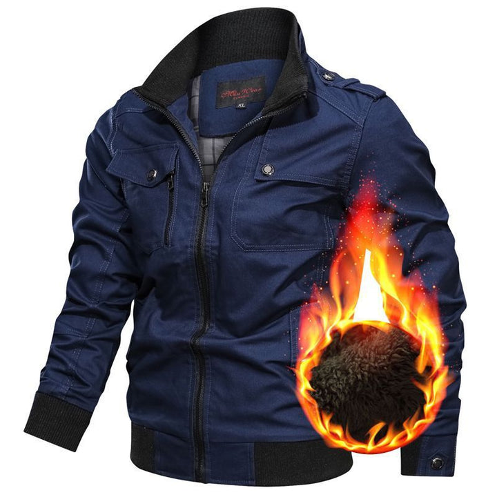 Men's Robust Canvas Bomber Jacket with Thermal Sherpa Lining and Shoulder Straps Mune Fashion