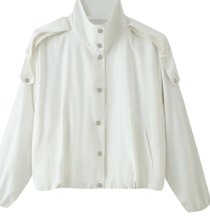 Women’s short-cut boxy blouson with high stand-up collar and dropped shoulders Mune Fashion