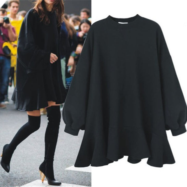 Women's oversized sweatshirt dress with ruffle hem and balloon sleeves Mune Fashion