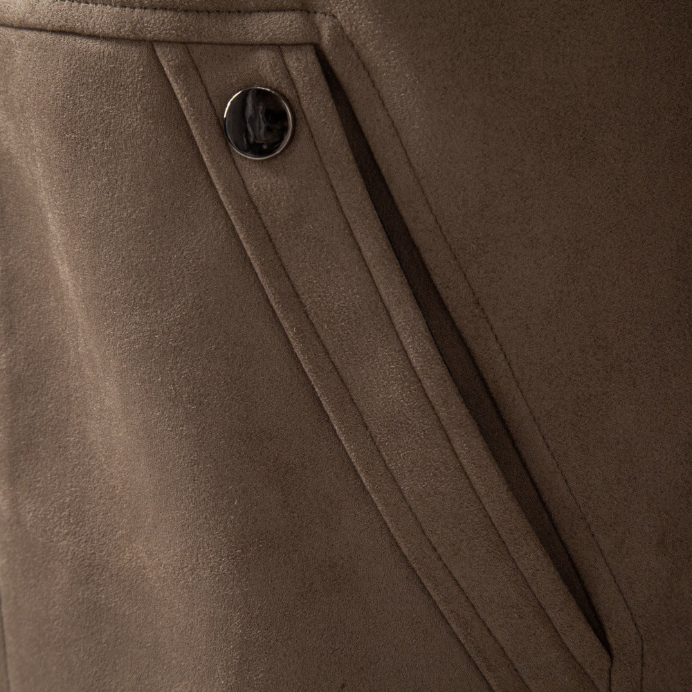 Men's suede leather jacket in field style with corduroy collar and patch pockets Mune Fashion