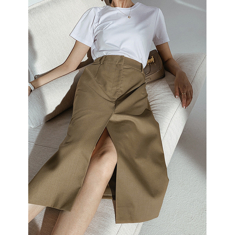 Women Elegant Midi Skirt with Side Slit Mune Fashion