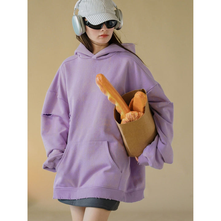 Women's Oversized Hoodie with Used Look and Rip Details Mune Fashion