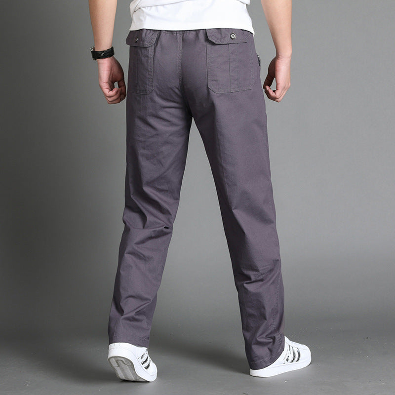 Men's Casual Canvas Chino Pants with Elastic Drawstring Waistband, Patch Pockets & Straight Leg Mune Fashion