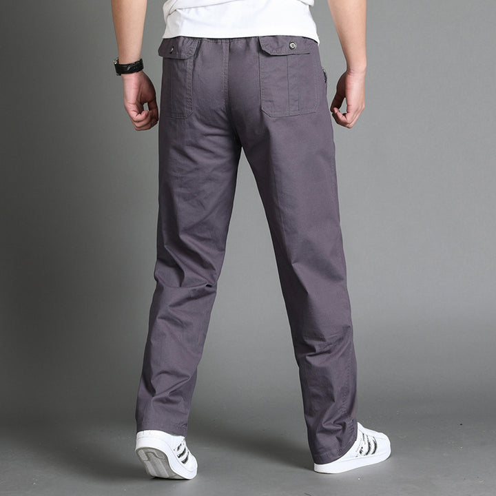 Men's Casual Canvas Chino Pants with Elastic Drawstring Waistband, Patch Pockets & Straight Leg Mune Fashion