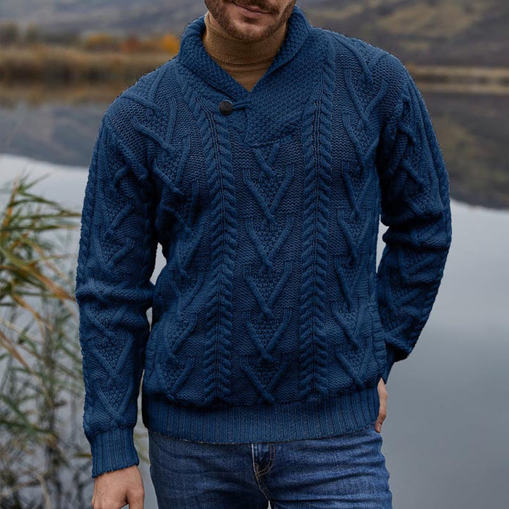 Men's Knitted Pullover with Classic Collar and Textured Pattern Mune